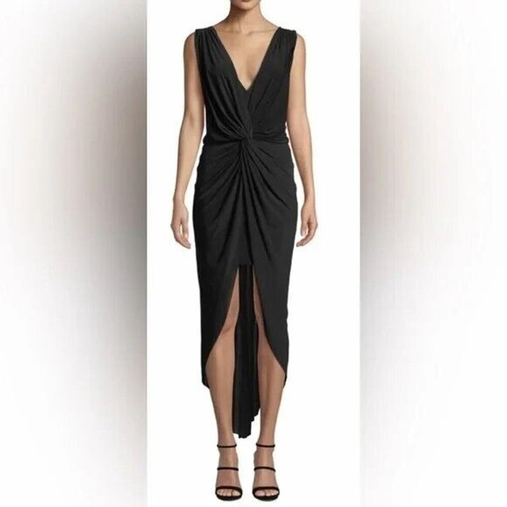 1111 NWOT MISA Los Angeles Womens Leza Knot Front Hi-low Dress Dark Blue Large